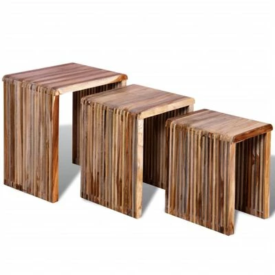 VidaXL Table gigogne 3 pcs Teck recyclé 1 VidaXL Table gigogne 3 pcs Teck recyclé