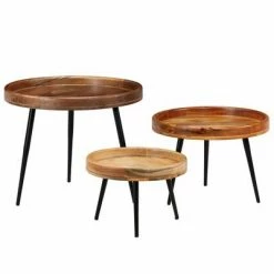 VidaXL Ensemble de tables 3 pcs Bois de manguier massif et acier