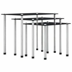 VidaXL Tables gigognes 3 pcs Noir Verre trempé