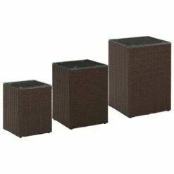 VidaXL Tables d'appoint 3 pcs et dessus en verre Marron Résine tressée