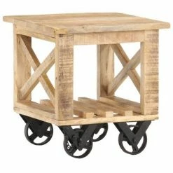 VidaXL Table d'appoint avec roues 40x40x42 cm Bois de manguier brut