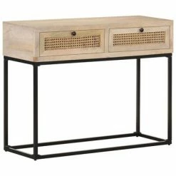 VidaXL Table console 100x35x76 cm Bois de manguier et canne naturelle