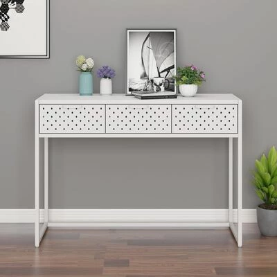 VidaXL Table console Blanc 106x35x75 cm Acier 2 VidaXL Table console Blanc 106x35x75 cm Acier – Image 2