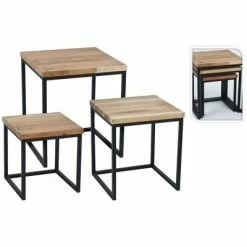 Ambiance Ensemble de tables d'appoint 3 pcs Teck