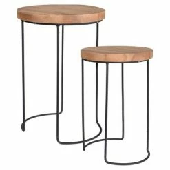 Home&Styling Ensemble de tables d'appoint 2 pcs Teck