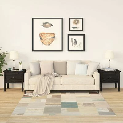 VidaXL Tables d'appoint 2 pcs Noir 50x50x49 cm Bois massif de pin 2 VidaXL Tables d'appoint 2 pcs Noir 50x50x49 cm Bois massif de pin – Image 2