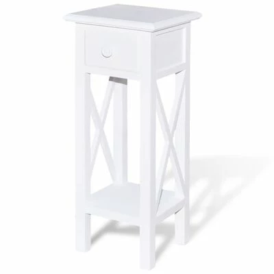 VidaXL Table d'appoint avec tiroir Blanc 1 VidaXL Table d'appoint avec tiroir Blanc