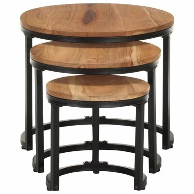 VidaXL Tables d'appoint 3 pcs Bois d'acacia solide 2 VidaXL Tables d'appoint 3 pcs Bois d'acacia solide – Image 2
