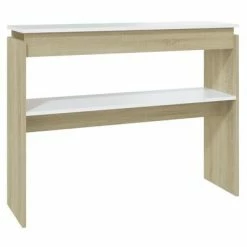 VidaXL Table console Blanc et chêne sonoma 102x30x80 cm Aggloméré