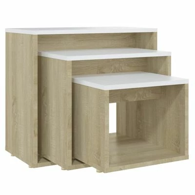 VidaXL Tables gigognes 3 pcs Blanc et chêne sonoma Aggloméré 1 VidaXL Tables gigognes 3 pcs Blanc et chêne sonoma Aggloméré