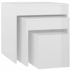 VidaXL Tables gigognes 3 pcs Blanc brillant Aggloméré