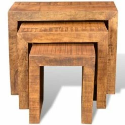 VidaXL Table gigogne 3 pcs Bois massif de manguier -Tables d'appoint Soldes image 3 241130