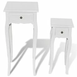 VidaXL Table gigogne 2 pcs avec tiroir Blanc -Tables d'appoint Soldes image 3 241146