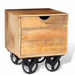 VidaXL Table d'appoint tiroir et roues Bois de manguier 40 x 40 x 45cm -Tables d'appoint Soldes image 3 243960