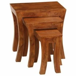 VidaXL Table gigogne 3 pcs Bois massif d'acacia 50x35x50 cm Marron -Tables d'appoint Soldes image 3 246101