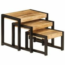 VidaXL Tables gigognes 3 pcs Bois solide de manguier -Tables d'appoint Soldes image 3 247404
