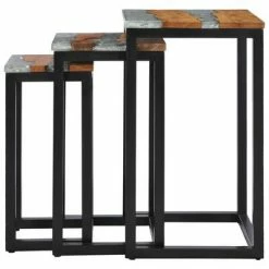 VidaXL Tables gigognes 3 pcs Bois de teck massif et polyrésine -Tables d'appoint Soldes image 3 281648