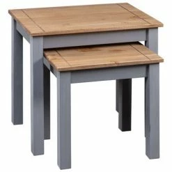 VidaXL Tables gigognes 2pcs Gris Bois de pin massif Assortiment Panama -Tables d'appoint Soldes image 3 282677