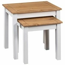 VidaXL Tables gigognes 2pcs Blanc Bois pin massif Assortiment Panama -Tables d'appoint Soldes image 3 282678