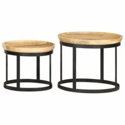 VidaXL Tables d'appoint rondes 2 pcs Bois de manguier solide et acier -Tables d'appoint Soldes image 3 286470