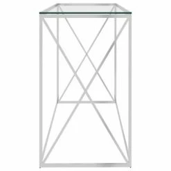 VidaXL Table d'appoint Argenté 140x40x78 cm Acier inoxydable et verre -Tables d'appoint Soldes image 3 289019