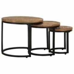 VidaXL Tables d'appoint 3 pcs Bois de manguier brut -Tables d'appoint Soldes image 3 320686