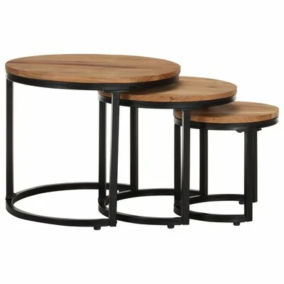 VidaXL Tables d'appoint 3 pcs Bois d'acacia solide 3 VidaXL Tables d'appoint 3 pcs Bois d'acacia solide – Image 3