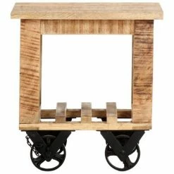VidaXL Table d'appoint avec roues 40x40x42 cm Bois de manguier brut -Tables d'appoint Soldes image 3 320936