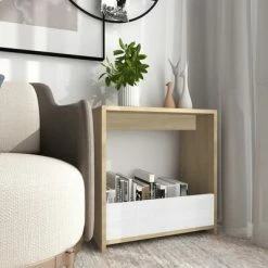 VidaXL Table d'appoint Blanc et chêne sonoma 50x26x50 cm Aggloméré -Tables d'appoint Soldes image 3 806692