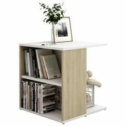 VidaXL Table d'appoint Blanc et chêne sonoma 45x45x48 cm Aggloméré -Tables d'appoint Soldes image 3 806809