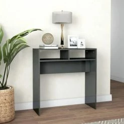 VidaXL Table console Gris brillant 78x30x80 cm Aggloméré -Tables d'appoint Soldes image 3 808304