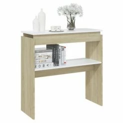 VidaXL Table console Blanc et chêne sonoma 80x30x80 cm Aggloméré -Tables d'appoint Soldes image 3 808319