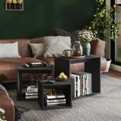 VidaXL Tables gigognes 3 pcs Gris Aggloméré -Tables d'appoint Soldes image 3 808578