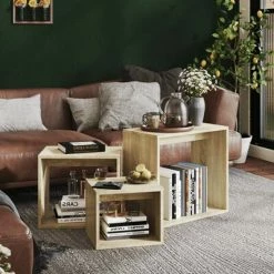 VidaXL Tables gigognes 3 pcs Chêne sonoma Aggloméré -Tables d'appoint Soldes image 3 808579