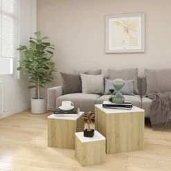 VidaXL Tables d'appoint 3 pcs Blanc et chêne sonoma Aggloméré 8 VidaXL Tables d'appoint 3 pcs Blanc et chêne sonoma Aggloméré -Tables d'appoint Soldes image 3 808590