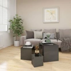 VidaXL Tables d'appoint 3 pcs Gris brillant Aggloméré 8 VidaXL Tables d'appoint 3 pcs Gris brillant Aggloméré -Tables d'appoint Soldes image 3 808593