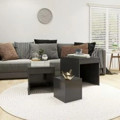 VidaXL Tables gigognes 3 pcs Gris Aggloméré -Tables d'appoint Soldes image 3 808596