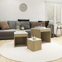 VidaXL Tables gigognes 3 pcs Blanc et chêne sonoma Aggloméré 8 VidaXL Tables gigognes 3 pcs Blanc et chêne sonoma Aggloméré -Tables d'appoint Soldes image 3 808599