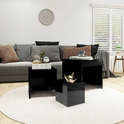 VidaXL Tables gigognes 3 pcs Noir brillant Aggloméré 3 VidaXL Tables gigognes 3 pcs Noir brillant Aggloméré – Image 3