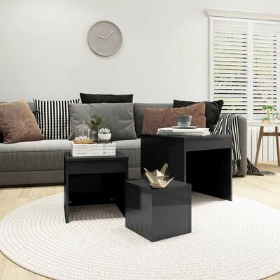 VidaXL Tables gigognes 3 pcs Gris brillant Aggloméré 3 VidaXL Tables gigognes 3 pcs Gris brillant Aggloméré – Image 3