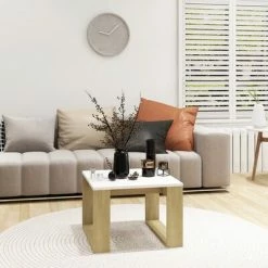 VidaXL Table d'appoint Blanc et chêne sonoma 50x50x35 cm Aggloméré -Tables d'appoint Soldes image 3 808626