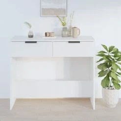 VidaXL Table console Blanc brillant 90x36x75 cm Bois d'ingénierie -Tables d'appoint Soldes image 3 811337