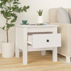 VidaXL Table d'appoint Blanc 40x40x39 cm Bois massif de pin 8 VidaXL Table d'appoint Blanc 40x40x39 cm Bois massif de pin -Tables d'appoint Soldes image 3 813786