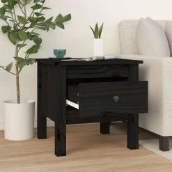 VidaXL Table d'appoint Noir 40x40x39 cm Bois massif de pin -Tables d'appoint Soldes image 3 813792
