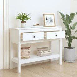 VidaXL Table console Blanc 100x35x75 cm Bois massif de pin -Tables d'appoint Soldes image 3 814625