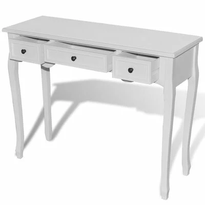 VidaXL Table de console et coiffeuse avec 3 tiroirs Blanc 4 VidaXL Table de console et coiffeuse avec 3 tiroirs Blanc – Image 4