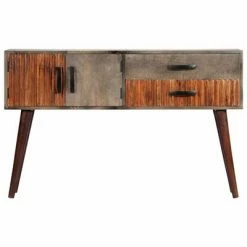 VidaXL Table console Gris 120x35x75 cm Bois de manguier massif brut -Tables d'appoint Soldes image 4 282742