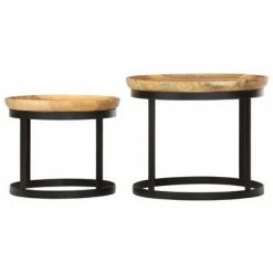 VidaXL Tables d'appoint rondes 2 pcs Bois de manguier solide et acier -Tables d'appoint Soldes image 4 286470
