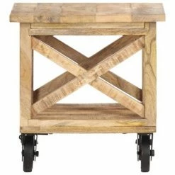 VidaXL Table d'appoint avec roues 40x40x42 cm Bois de manguier brut -Tables d'appoint Soldes image 4 320936
