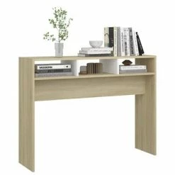 VidaXL Table console Blanc et chêne sonoma 105x30x80 cm Aggloméré -Tables d'appoint Soldes image 4 808310